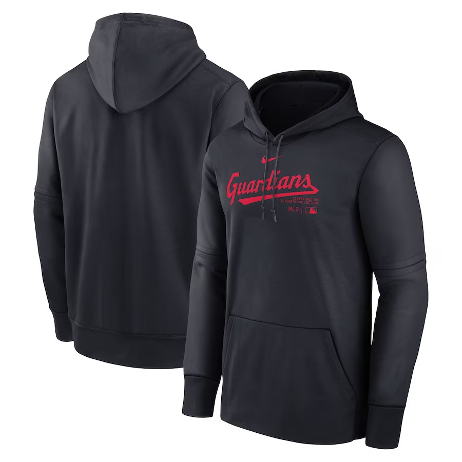 Men's Cleveland Guardians Black Collection Practice Performance Pullover Hoodie